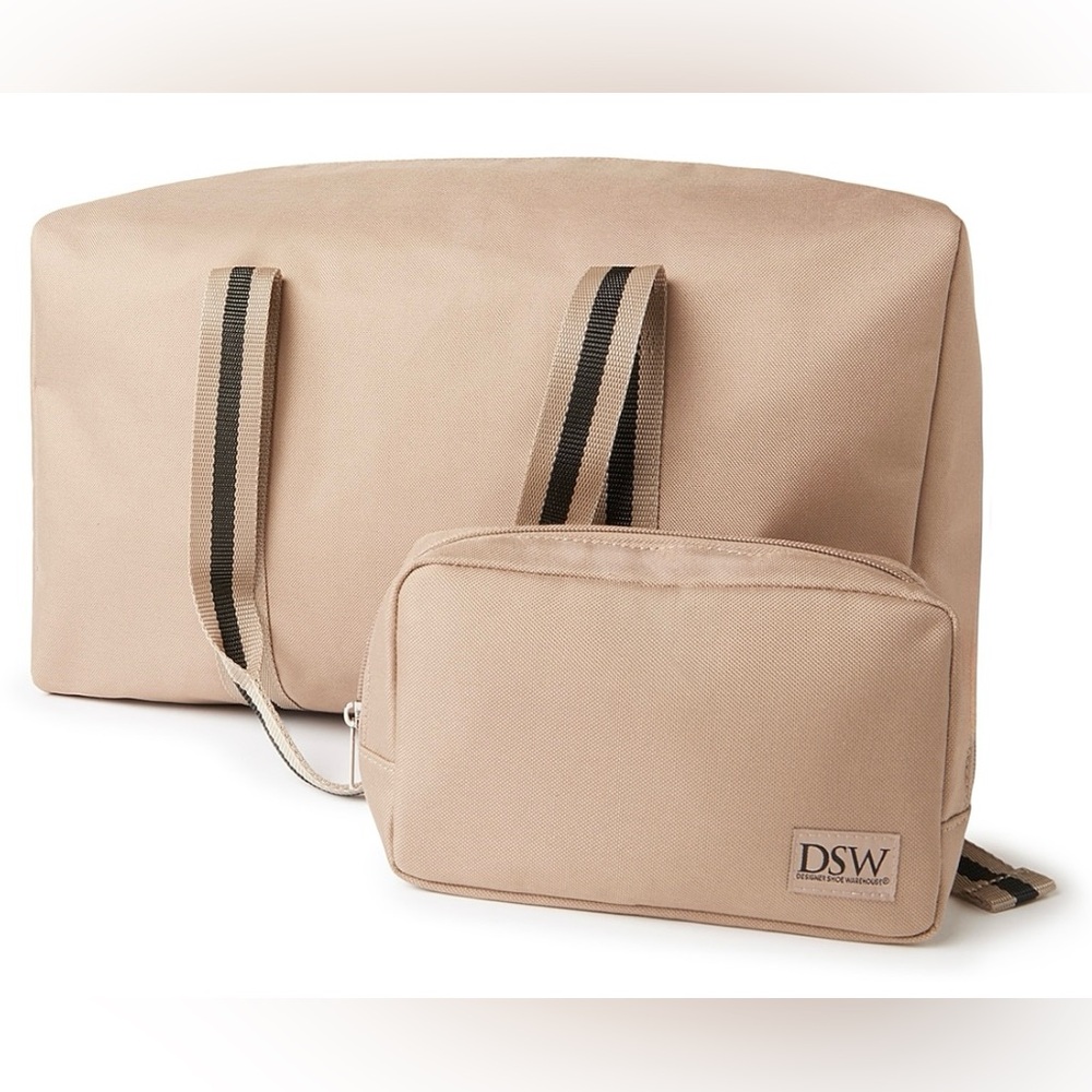 DSW Exclusive 2 pc set Weekender and Belt Sling bags in taupe and black